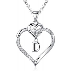Coeur Collier Femme Or Argent, 14 Carats Plaqu&eacute; Or/Or Blanc Cha&icirc;ne Initiale Collier Femme Zircone Lettre Coeur Pendentif Collier Femme Cadeaux Femme Fille Amie M&egrave;re Bijoux Femme Fille Collier - Neuf