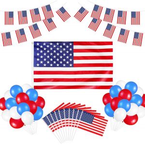 NouvelHorizonstore-61 Drapeau Am&iquest;&iquest;ricain, Grand Drapeau Am&iquest;&iquest;ricain 90&iexcl;&Aacute;150cm, 5M Guirlande de Banni&iquest;&iquest;re, 10 Drapeaux Am&iquest;&iquest;ricains &iquest;&iquest; Main, 30 Ballons de Am&iquest;&iquest;rique, D&iquest;&iquest;coration de F&iquest;&ordm;te Sur le Th&iquest;&iquest;me du Patrioti - Neuf