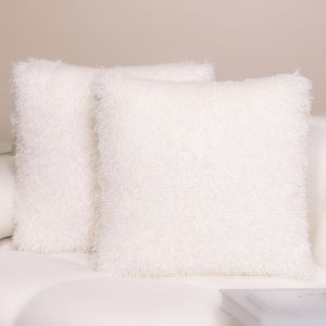 Jeu De 2 Housses De Coussin 40 X 40 Cm, Blanc Creme, Fausse Fourrure, Ultra Doux, Pour La Chambre A Coucher, Salle De Sejour, Lit, Chaise, Voiture, Canape - Neuf