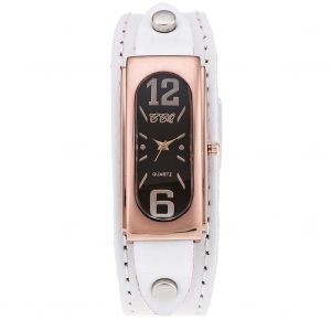 Montre-Bracelet A Quartz Vintage Ccq Pour Homme, Bracelet En Cuir Synthetique, Cadran Rectangulaire, En Alliage (Blanc) - Neuf