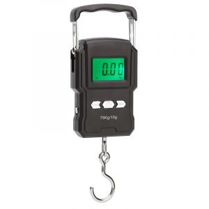 Balance de pêche noire, pèse-bagages suspendu 75 kg, balance de pêche électronique avec écran LCD rétroéclairé et mètre ruban - Neuf
