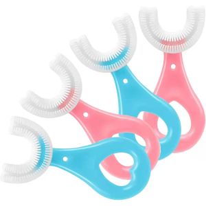 Pack De 4 U En Forme De Brosse À Dents Pour Les Tout-Petits Âges 2-6, Brosse À Dents Enfants, Doux Silicone Tête De Brosse, Brosse À Dents, La Bouche Pleine Avec Poignée À 360° Orale De Nettoyage De La Conception - Neuf