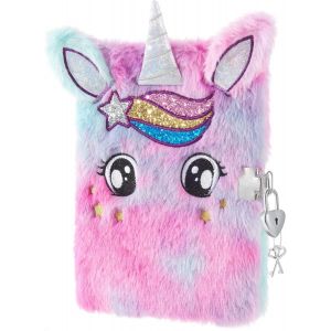 TEPPC-Carnet peluche Licorne - Scintillant Licorne Journal pour Filles Enfants Cadeau Broderie A5 Secret Cahier Ligné Dessin d'écriture de Bureau d'école Bloc Notes avec Serrures et Clés - Neuf