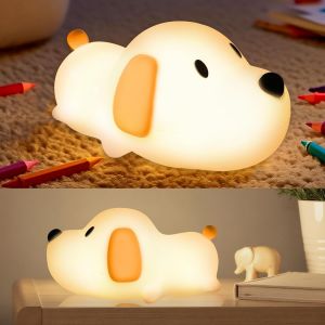 Veilleuse Enfant,Mignonne Veilleuse Chien En Silicone,Lampe De Chevet À Luminosité Réglable Avec Fonction Minuterie 30/60 Minutes,Rechargeable Par Usb Pour Salon,Chambre D'enfant - Neuf