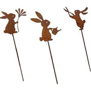 Mevronisshop-3 Pi&egrave;ces Decoration Maison P&acirc;ques Lapin Rouill&eacute;s Decoration Murale Metal Deco Jardin Lapin Piquets Jardin Pour Terrasse Balcon Salon Printemps Cadeau P&acirc;ques Tuteur D'arbre Rouille - Neuf