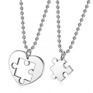 2pcs En Acier Inoxydable Couple Amour Puzzle Pendentif Collier - Neuf