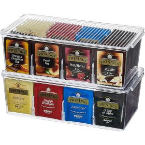 Boite A The 2 Pièces, Boîte De Rangement En Plastique, Boite Rangement The 8 Compartiments Transparente, Boîte Et Coffrets À Thé Et Café, Boite Epice Compartiment Pour Cuisine, Tir[APP8808778] - Neuf