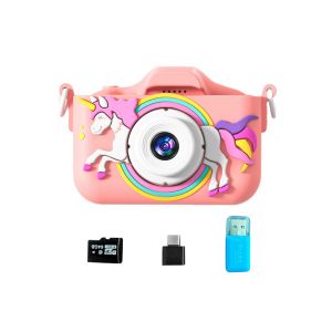 Mini appareil photo num&eacute;rique avec carte TF 64 Go et adaptateur - Rose, double objectif HD, &eacute;cran 2 pouces, enregistrement vid&eacute;o - Neuf