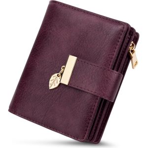 CAUC-Portefeuille Femme Petit, Porte Monnaie Femme avec Blocage RFID en Cuir PU Grande Capacit&eacute; avec 14 Slots de Carte et Poche &agrave; Fermeture &Eacute;clair Pi&egrave;ces Court Porte Feuille pour Femmes - Neuf