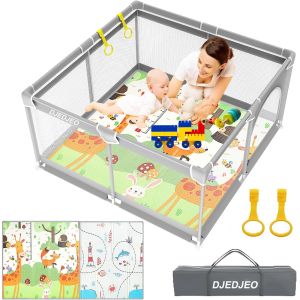 SUBZONAL-Parc Playpen 120x120 cm avec matelas, porte zipp&eacute;e, tissu Oxford, filet respirant, tapis de jeu et base antid&eacute;rapante - Neuf