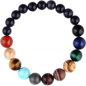 Kalsw-Syst&egrave;me Solaire Bracelet Pierre Naturelle Univers Perl&eacute; Galaxie Huit Plan&egrave;te Th&egrave;me S&eacute;rie Bijoux Pour Hommes Femmes Gar&ccedil;ons Filles Enfants Adolescent - Neuf