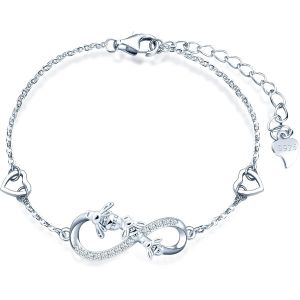 Kalsw-Bracelet Pour Femme Fille,Bracelet En Argent 925,Bracelet Abeille Mignonne Et Symbole De L'infini,Bracelet Petite Abeille,Et Le Coeur,Zircon Incrusté,Chaîne Réglable,Argent,Or Rose,Or - Neuf