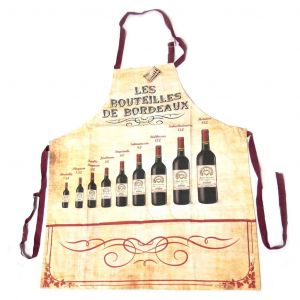 Promotion ! Tablier Cr&eacute;ateur 'terroir Fran&ccedil;ais' Beige Bordeaux (Les Bouteilles De Bordeaux) - 80x65 Cm - Neuf