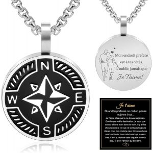 Kal-Cadeau Saint Valentin Homme, Collier Homme En Acier Inoxydable 316l Avec Gravure Je T'aime Cadeau Amour Copain Petit Ami Mari Couple Anniversaire/Mariage/No&euml;l - Neuf