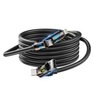 4 en 1 240W Chargeur Multi Embout, 2M Cable USB C vers USB C avec Lumi&egrave;re LED RGB Cable Multi Chargeur USB A/C vers Lighting/USB C pour iPhone 16 15 14 13 pour Huawei - Neuf