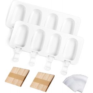 Kal-2 Moules À Glace En Silicone Pour Palettes De Crème Glacée, Moules À Gâteaux En Silicone, Moule À Glace En Silicone 4 Cavités Avec 50 Bâtonnets En Bois, 50 Sacs À Colis Et 50 Lignes D'étanchéité - Neuf