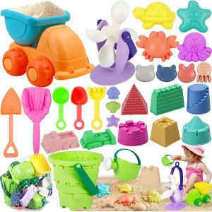 Kal-Jouet De Plage,28 Pièces Ensemble De Jouets De Plage Pour Enfants, Jouets De Sable De Voyage, Sable Pour Bac A Sable Enfant Avec Bac À Sable, Roue À Eau, Moules En Sable (Couleurs Aléatoires) - Neuf