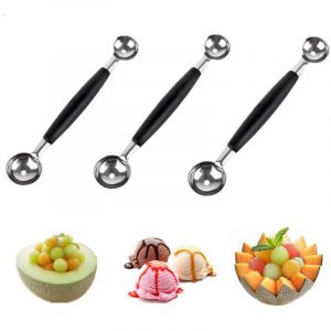 Noir, Lot De Trois, Cuillère À Pomme Parisienne Double - Cuillère À Melon En Acier Inoxydable - Neuf