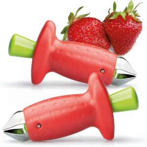 2x Arrache-Tiges De Fraises, Arrache-Tiges Pour Fruits Et Légumes Mous, Retrait Facile Des Tiges, Acier Inoxydable 430 (02 Pièces - Arrache-Tiges - Rouge) - Neuf