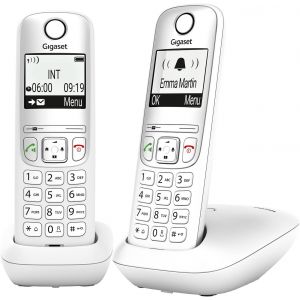 A695 Duo - 2 T&eacute;l&eacute;phone Dect Sans Fil - Grand &Eacute;cran &Agrave; Haut Contraste - Excellente Qualit&eacute; Audio - Fonction Mains Libres - Protection D'Appels Ind&eacute;sirables, Blanc [Version Fran&ccedil;aise] - Neuf