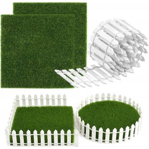 Mevronisshop-Cl&ocirc;ture De Jardin Miniature 90 X 5 Cm Avec 2 Gazon Artificiel Pour Le Bricolage, Mini Cl&ocirc;ture En Bois Pour D&eacute;coration De No&euml;l, Jardin, Lutin De Jardin, Cl&ocirc;ture En Lattis, Pour D&eacute;coration - Neuf