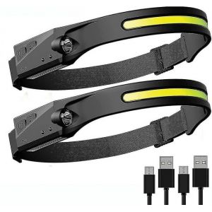 Lampe Frontale Led Rechargeable - 4 Modes, D&eacute;tecteur De Mouvement, L&eacute;g&egrave;re Et R&eacute;sistante &Agrave; L'eau, Lot De 2 Pour Aventures En Plein Air Et Projets De Bricolage - Neuf