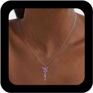 Collier Papillon Cristal Violet Collier Papillon Argent Pierre De Naissance Pour Femmes Bijoux - Neuf