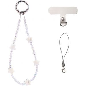 Kalanka-Bracelet T&eacute;l&eacute;phone Perles De Rocaille Cristal Transparent &Eacute;tincelant - Cloisons &Eacute;toiles Blanches Cordon Court Pour Portable Ou Cl&eacute;s Porte-Cl&eacute;s Raffin&eacute; - Neuf