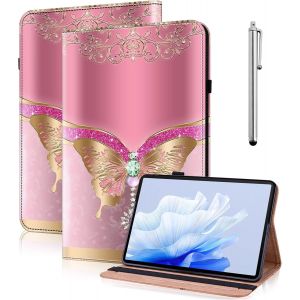 &Eacute;tui pour Samsung Galaxy Tab S10 FE 10,9"" 2025/ S9 FE 10,9"" / S9 11"" 2023 - En cuir synth&eacute;tique - Avec porte-stylo et stylet - Papillon rose - Neuf