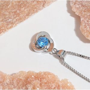 Collier Meilleur Pendentif Bleu Zircon Océan Coeur Rotation Trèfle Pour Femmes - Neuf