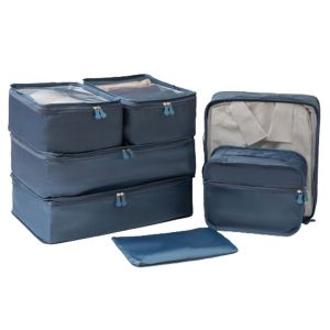 Ensemble de 7 sacs de rangement bleu marine pour bagages de voyage - Neuf