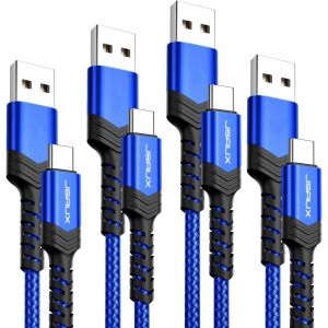 JGD-Lot de 4 c&acirc;bles USB de type C 1 M 1 M 2 M 3 M 3 A USB C Charge rapide pour Samsung Galaxy S22 S21 S20 S10 S9 S8 Plus, Note 20 10 9 8, A3 A5 Google Pixel 2 3 4 5 6 XL Xbox Sony Xperia XZ (bleu) - Neuf