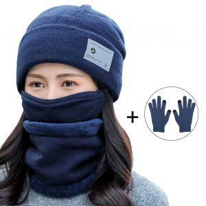 4 Pièces/Ensemble Femmes Hiver Tricoté Bonnet Chapeau Chaud Cou Écharpe Visage Couverture Gants Ensemble-Bleu - Neuf