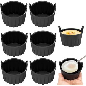 6pcs Moule Silicone Air Fryer,Ramekins For Air Fryer,Ramequins Pour Friteuse À Air,Moule Air Fryer Plat,Cuit Oeuf Micro Onde Moule For Air Fryer Pour Pâtisseries,Muffins (Noir) - Neuf