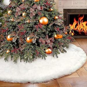 Jupe de sapin de No&euml;l, jupe de sapin en fausse fourrure blanche neige, plusieurs tailles, tapis de sapin d'hiver, d&eacute;corations de sapin de No&euml;l pour les f&ecirc;tes (kb) - Neuf