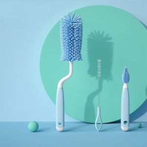 Brosse À Bouteille En Silicone 3 Pièces 360 °Brosse Rotative Pour Mamelon De Bébé,Tasse De Lavage,Ensemble De Brosses De Nettoyage De Bouteilles - Type Bleu - Neuf