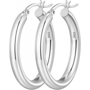 Cmjaagur-Boucles D'oreilles Créoles En Argent Sterling 925, Boucles D'oreilles Créoles Épaisses Ovales En Argent Tube Creux Argent Épais Grandes Boucles D'oreilles Créoles En Argent Pour Fem[M1631] - Neuf