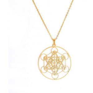 Tianyi-Metatron Cube Collier G&eacute;om&eacute;trie Sacr&eacute;e Pendentif Sceaux D'archange Ange Collier Bijoux En Acier Inoxydable - Neuf