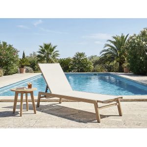 Bain De Soleil En Aluminium Imitation Bois "Elysia" - Ecru - Neuf