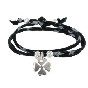 Les Poulettes Bijoux - Bracelet Double Tour Lien Etoiles Et Tr&egrave;fle Argent - Classics - Neuf
