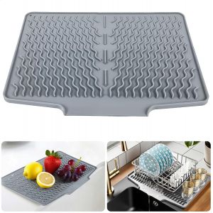 Kalanka-Tapis Egouttoir Vaisselle, Antid&eacute;rapant Tapis De S&eacute;chage Vaisselle En Silicone, Tapis De Drainage De Cuisine Pour Evier, &Eacute;gouttage Efficace Et Maintenir La Surface S&egrave;che, 40x33cm, Gris - Neuf