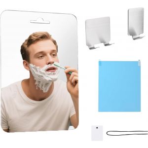 Kal-Miroir De Douche En Acrylique, Antibuée Miroir Douche Rasage18x25cm, Miroir Rasage Avec Crochets, Avec Deux Crochets En Acier Inoxydable, Convient Aux Salles De Bains - Neuf