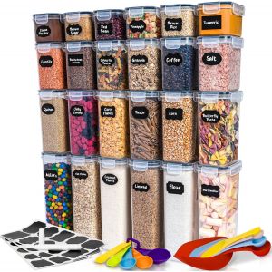 Checarzhn--No1-Lot De 24 Boîtes De Conservation Hermétiques Avec Couvercles, Cuillères, Étiquettes Et Marqueur, Sans Bpa, Pour Cuisine Et Garde-Manger, Boîtes En Plastique Pour Céréales, Farine - Neuf