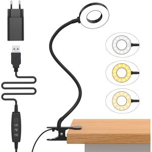 10w Lampe De Bureau À Pince Avec Chargeur Usb[3 Modes D`Éclairage &10 Niveaux De Luminosité] Flexible À 360°Lampe Lecture Clipsable, 70cm Lampe Bureau Led Pour Maison/Bureau - Neuf