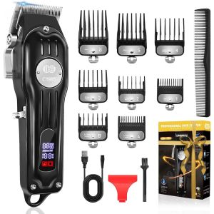 Tondeuse Cheveux Hommes Professionnel, Tondeuse Cheveux Professionnelle Sans Fil, Tondeuse De Coupe A Levier (12pcs Rechargeable/Usb/Ajustable/Écran Lcd) Pour Diy Domicile Coiffeur - Doré - Neuf
