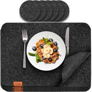 Sjzg-Sets De Table Rectangulaire En Feutre En Anthracite - Set De 12 - Set De Table Lavable - 44x32 Cm Sous-Verres En Feutre - Dessous De Table Set De Table Et Verre Set De Dessous De Verre - Neuf