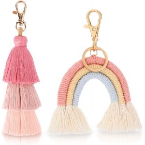 Loc-Lot De 2 Porte-Cl&eacute;s Boh&egrave;me Arc-En-Ciel Avec Pompon Pompon Pour Sac En Macram&eacute; Tiss&eacute; Arc-En-Ciel Avec Pendentif De Sac Pour Femmes Et Filles Boho Pour Femmes - Neuf