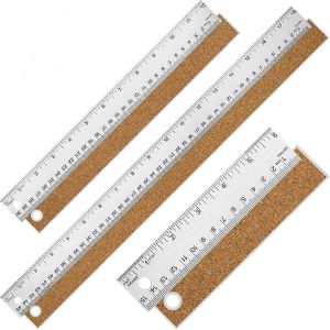 Règle en métal avec support en liège,règles en acier inoxydable de 6 + 12 + 18 pouces - Neuf