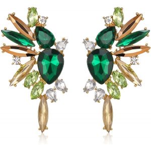 Kal-Boucles D'oreilles En Cristal Art Deco Marquise Drop Cluster Mariée Bling Pendantes Pour Dames Multicolor Ton D'or - Neuf