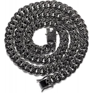 Eryi-Chaîne Cubain Diamant Homme,14/20mm Plaqué Or Véritable 18 Carats/Platine Or Blanc Collier Ras Du Cou Bracelet,Diamants De Laboratoire Incrusté Fabrication Artisanal,Avec Boîte-Cadeau - Neuf